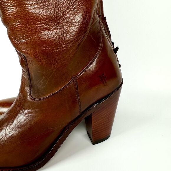 FRYE Demi Brown Tall Leather Studded Over The Knee Heeled Riding Boots Size 7 - Picture 3 of 11